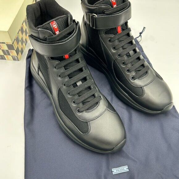 Men's Prada America's Cup high top leather sneakers size 8, made in Italy - Picture 1 of 16